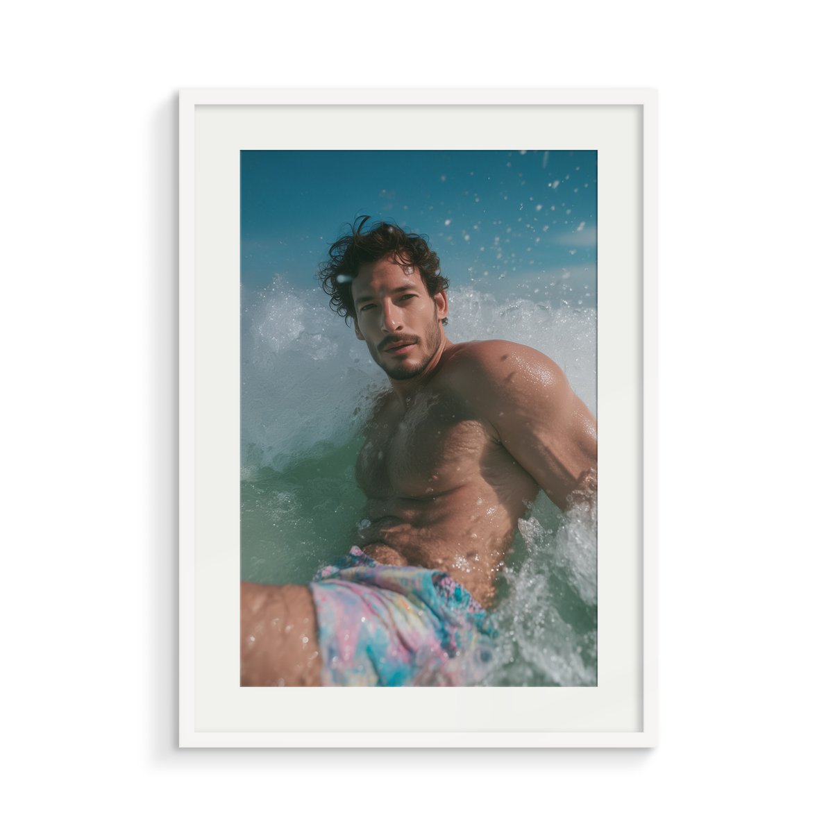 The Break, a Siren & Surfer fine art print, in a white frame