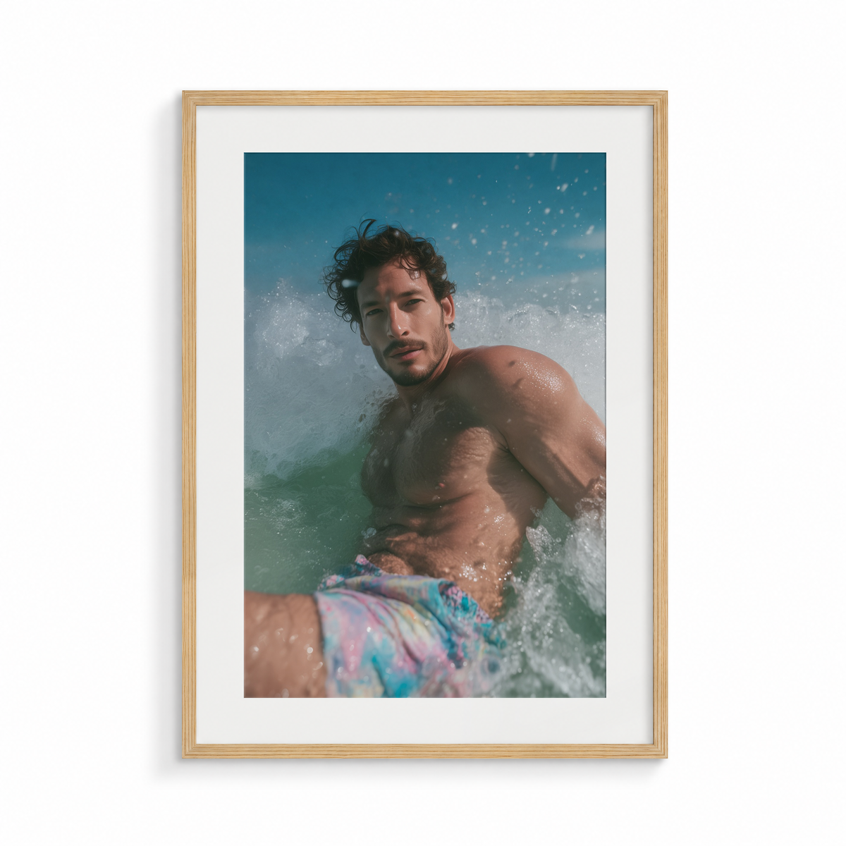 The Break, a Siren & Surfer fine art print, in a wood frame