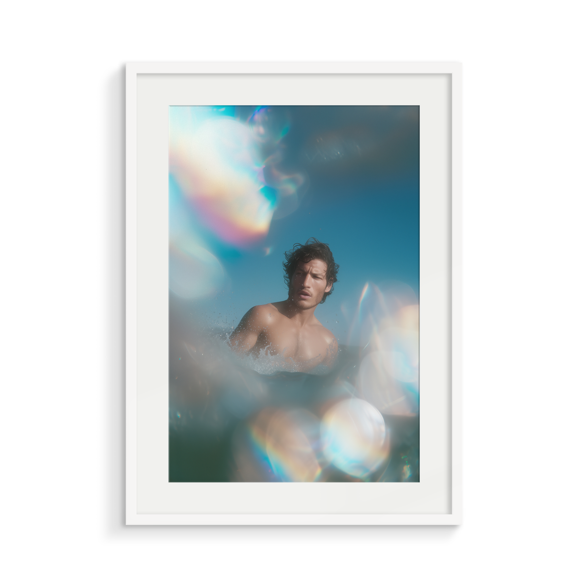 The Lure, a Siren & Surfer fine art print, in a white frame
