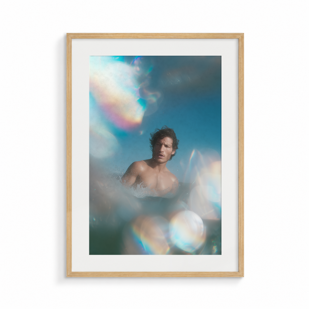 The Lure, a Siren & Surfer fine art print, in a wood frame
