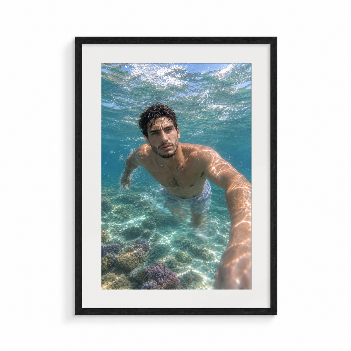 The Reach, a Siren & Surfer fine art print, in a black frame