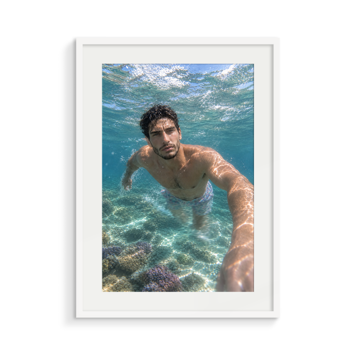 The Reach, a Siren & Surfer fine art print, in a white frame