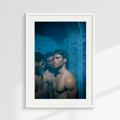 Framed The Contemplation 16x20 in white, queer intimacy art